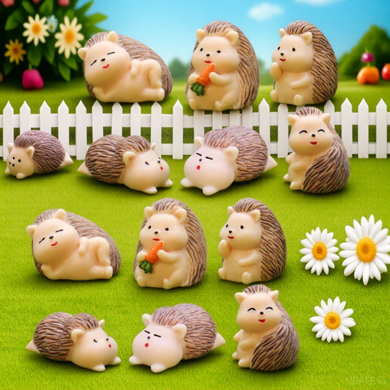 

12pcs Small Hedgehog Resin Craft Mini Garden Decor Desktop Bonsai Ornament Hedgehog Carrot Statue Yard Resin Decor