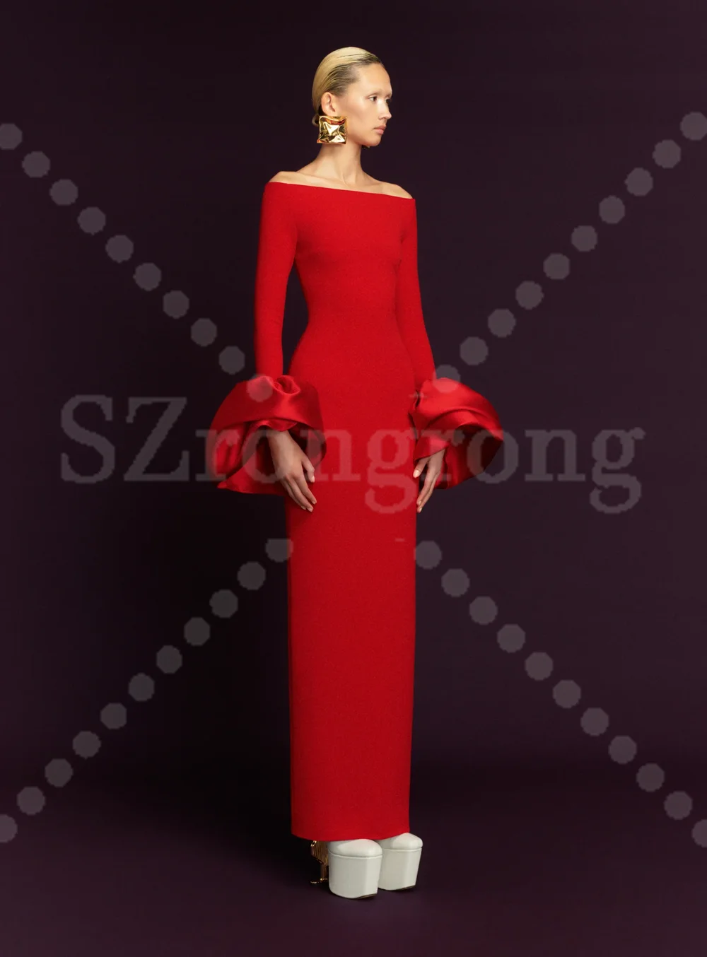 맞춤 제작 모던 보트 칼라 긴팔 정장 이브닝 드레스 클래식 시스 스타일 발목 길이 신부 들러리 드레스 베스티도스