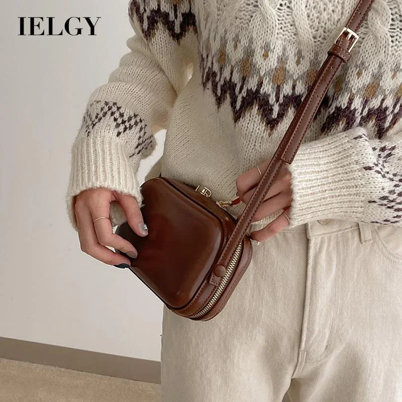 IELGY stile coreano retrò mini messenger bag donna texture zipper