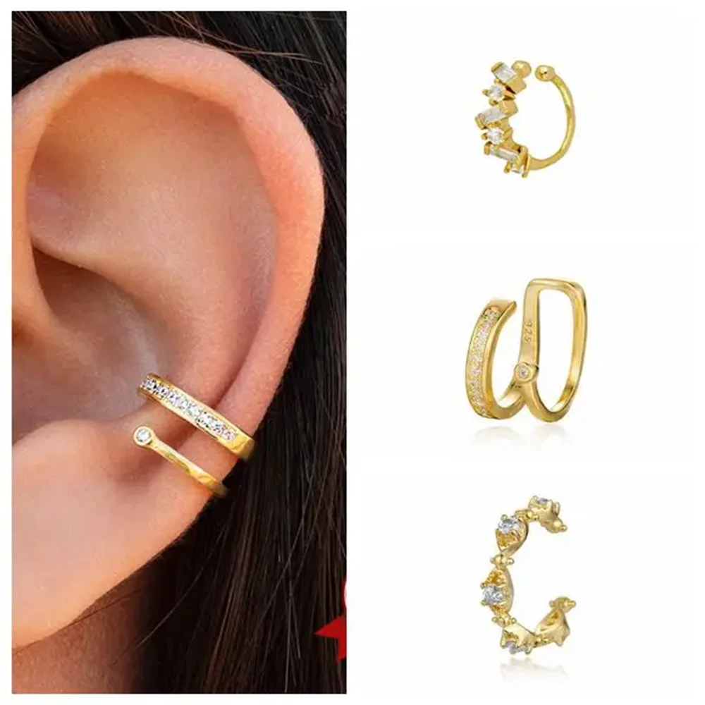 Ear Cuff No Piercing - 24k مطلية بالذهب والفضة غير النظامية