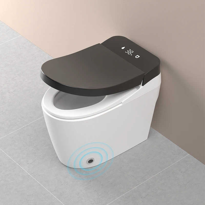 BTO High End 110v/200v S-trap Modern Smart One Piece Inodoro Inteligente Matte Black Toilet Wc Bowl with Feet Sensor Flushing