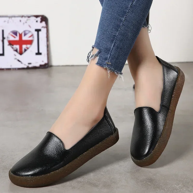 

Flats Women Shoes Loafers Genuine Leather Woman Flats Slip On Women's Loafer Female Moccasins Shoe Plus Size 35-43