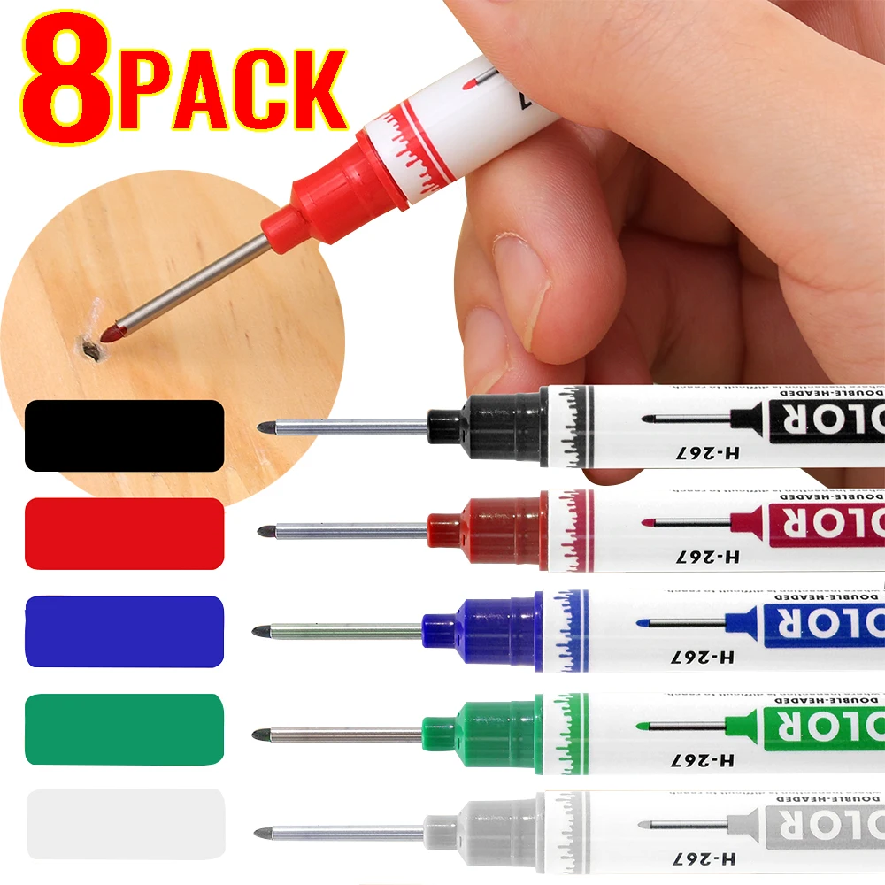 

1-8PCS 21mm Large Capacity Long Head Marker Pens Five Color Marker Deep Waterproof Oily Marking Pen Metal Wood Perforating Tools