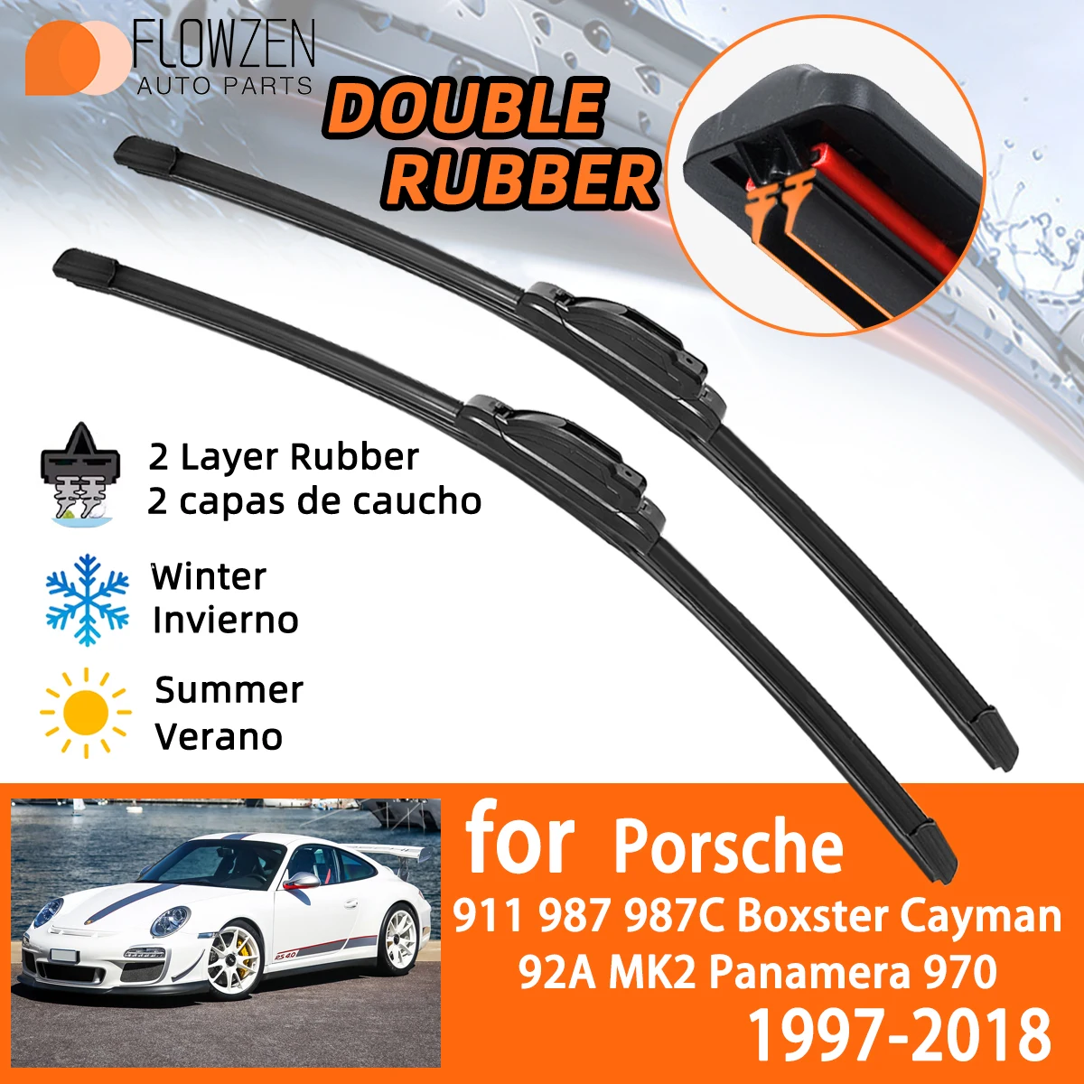 Lâminas de limpador de carro para porsche 911 987 987c boxster cayman 92a mk2 970 limpadores de pára-brisas de borracha inverno verão usar acessórios