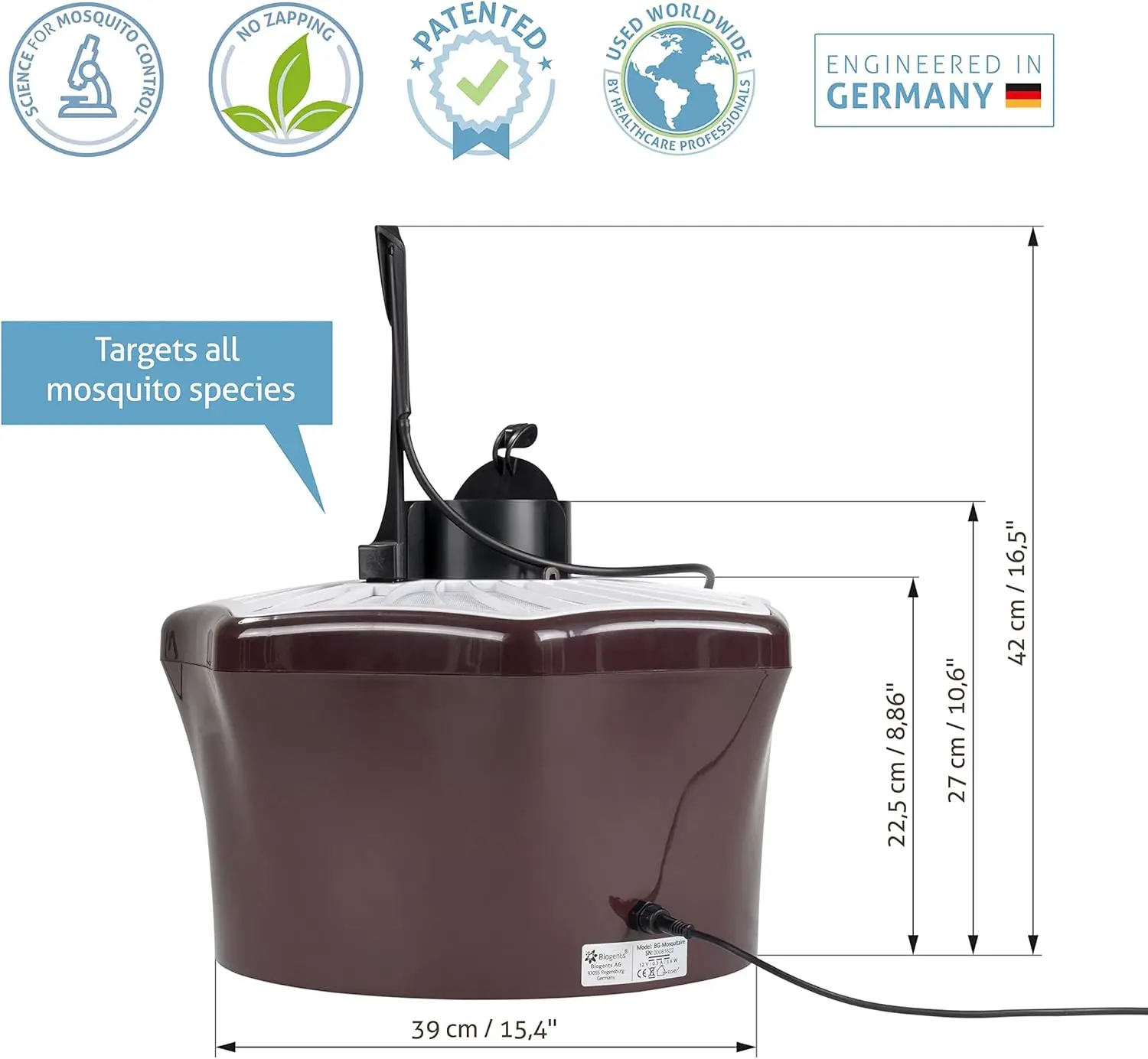 Biogents Mosquitaire CO2 Mosquito Trap - Sweetscent Mosquito Bait & CO2 Set - Effective Against All Species - Patio & Outdoor Mo