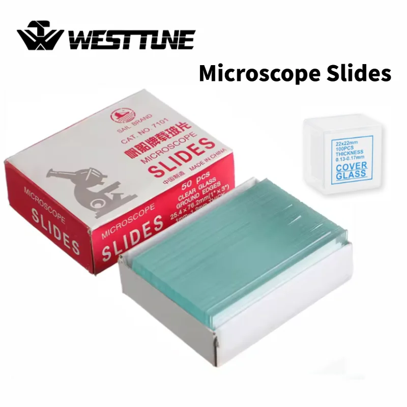 WESTTUNE 100 Cleaned Glass Frosted Slides + 100 Cover Slips Set Lab Supplies for Basic Scientific Experiments Biology Pathology