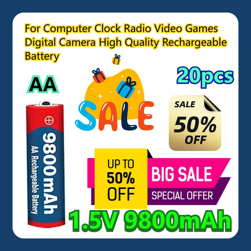 

For Computer Clock Radio Video Games Digital Camera High Quality 1.5V 9800mAh Rechargeable AA Battery 20pcs