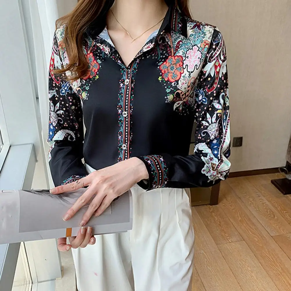 

Women Shirt Floral Print Long Sleeve Women's Casual Shirt Tops for Spring Autumn Fashion with Lapel Single Breasted Design