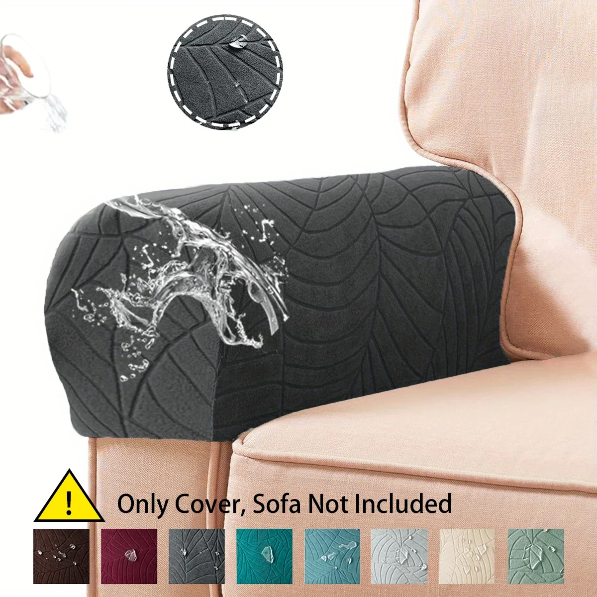 Funda protectora de LICRA para Reposabrazos de sofá, resistente al agua, textura de hoja, Jacquard, elástica, lavable, suave, Juego de 2 piezas