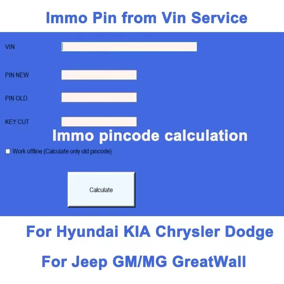 

Pincode para Hyundai KIA Chrysler Dodge Jeep GM/MG GreatWall calculadora programa Pin código immo Pin de Vin a generador de cód