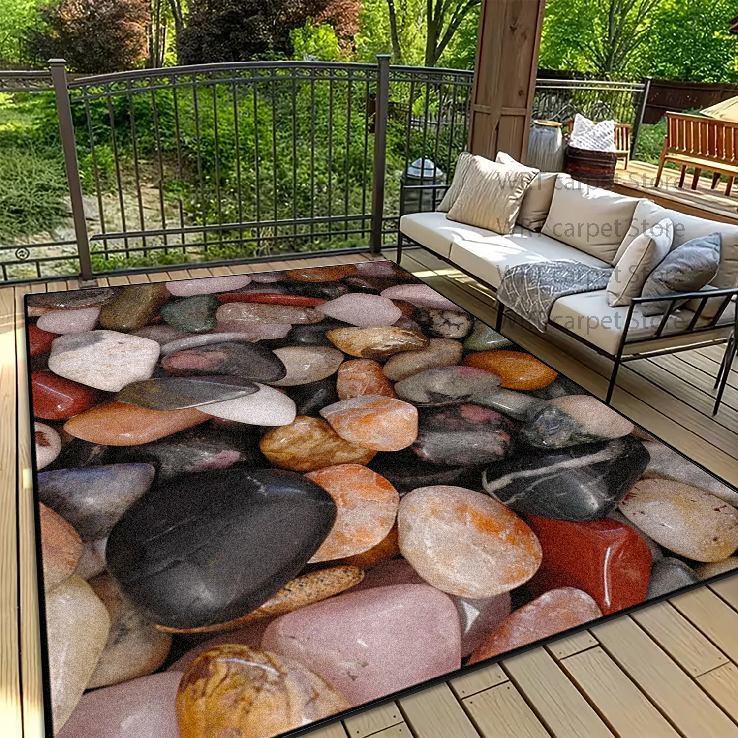 3D Fresh Style Stones Outdoor Mats Dark Toned Non-slip Easy Cleaning Lounge Rugs Decoration Home Non-slip Living Room Carpets