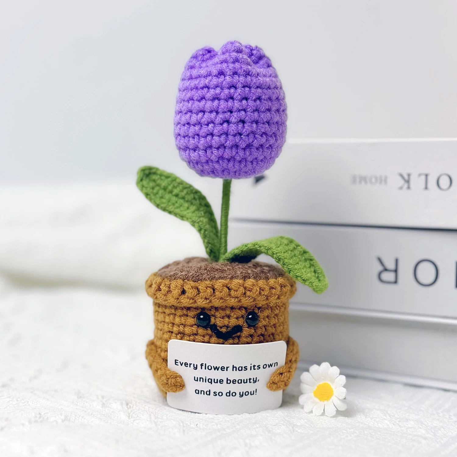 1 Piece of Plush Crochet Creative Gift, Fun and Positive Decorative Ornament, with an Encouraging Card, to Encourage Friends to Stay Positive, Suitable for Christmas and Halloween Gifts to Friends and Family