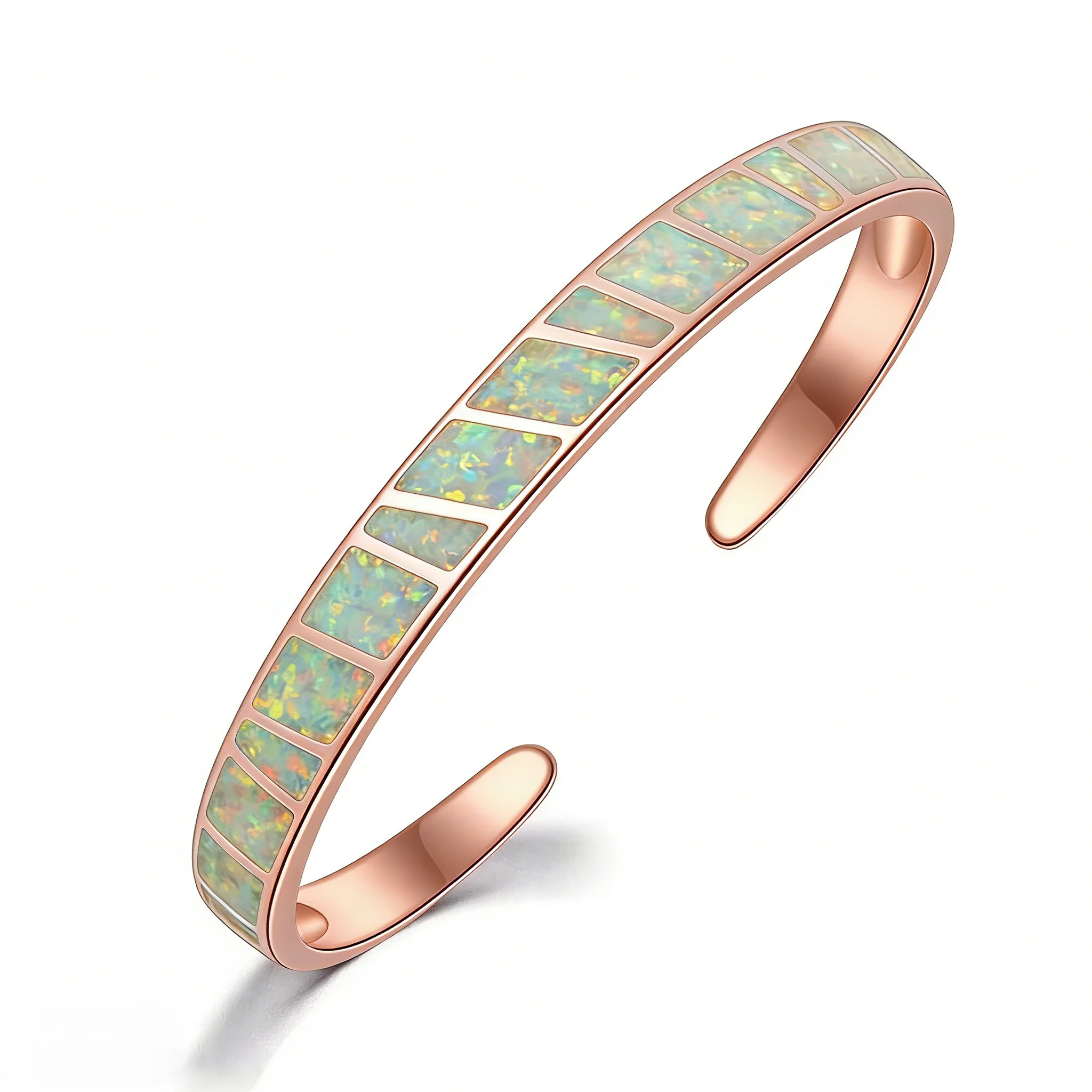 Blaues Opal-Manschettenarmband für Damen, silberfarbenes Statement-Armreif, stapelbarer Boho-Schmuck als Geschenk für Mädchen und Frauen – Detail 10