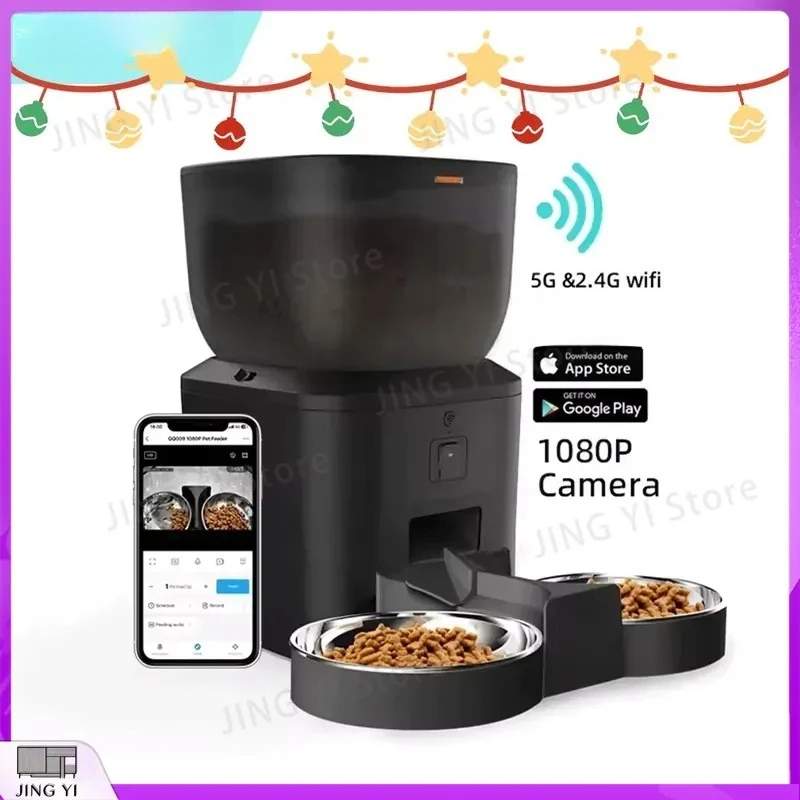 Automatic Pet Feeder with 1080P HD Camera 5G WiFi Smart Feeding Dispenser for Cats Dogs Tuya APP Remote Control Automatic