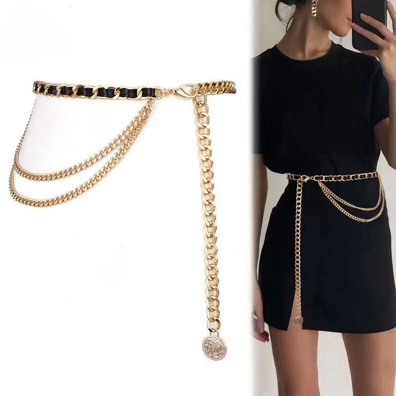Fashion Women Metal Chain Retro Belt Popular Trend Bohemian style Belt for Dress Trousers Sweater Suit Pants Decorative