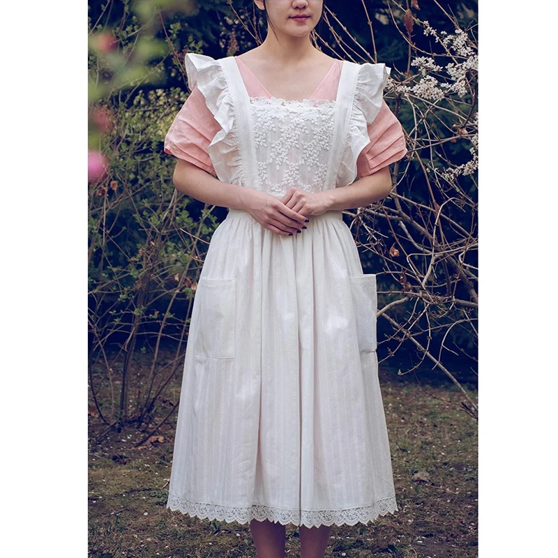 Elegant Lady Lace Coffee Apron Women Waitress Service Kitchen Cooking Party Restaurant Pinafore Flower Shop Garden Ruffles Work