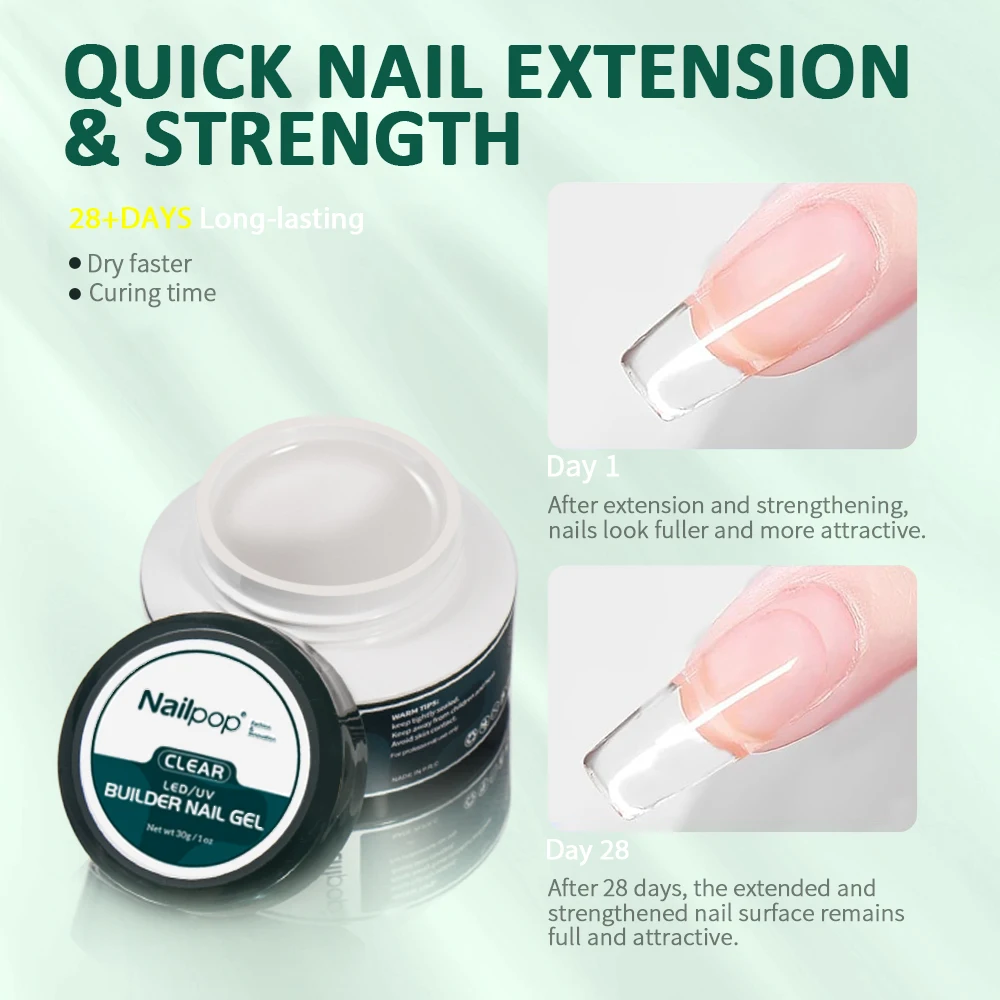 Nailpop Gel Builder for Nails 3 Colors Clear Nude Pink Hard Gel Builder for Nails Professional Building Gel Extension Set 30g