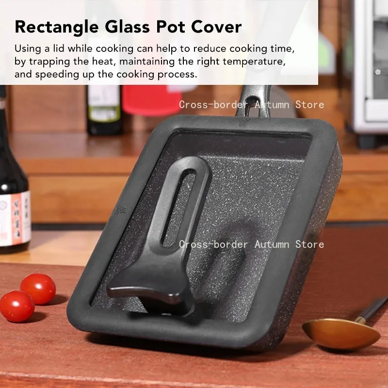 Glass Rectangle Pan Lid  Glass Pot Cover Thickened Standable Visible Silicone  Pan Lid Black Rectangle Pan Lid