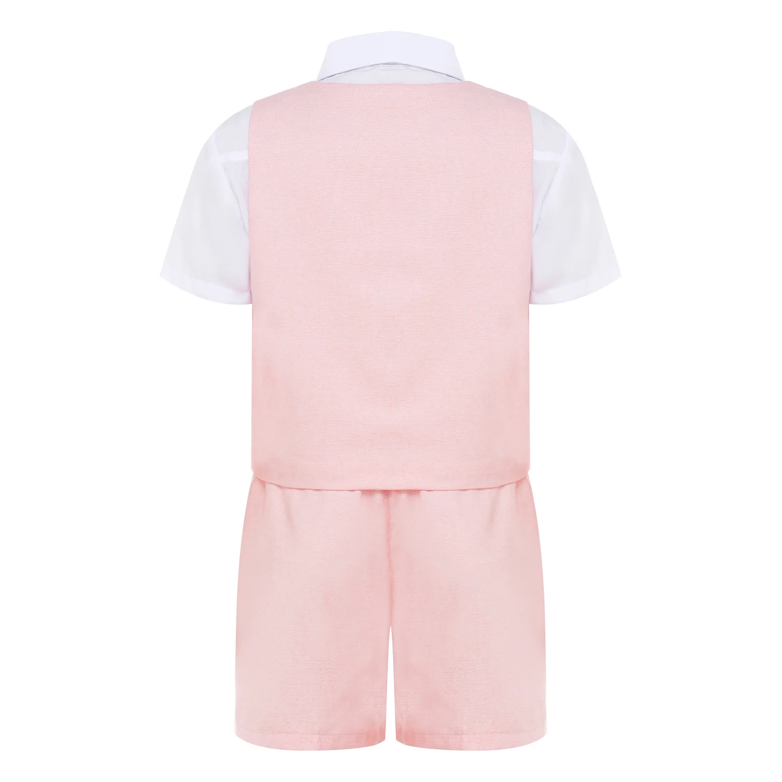 Child Gentleman School Uniforms Formal Dress Suit Boy Party Outfit Short Sleeve Bow Tie Shirt Vest Shorts Kids Birthday Set