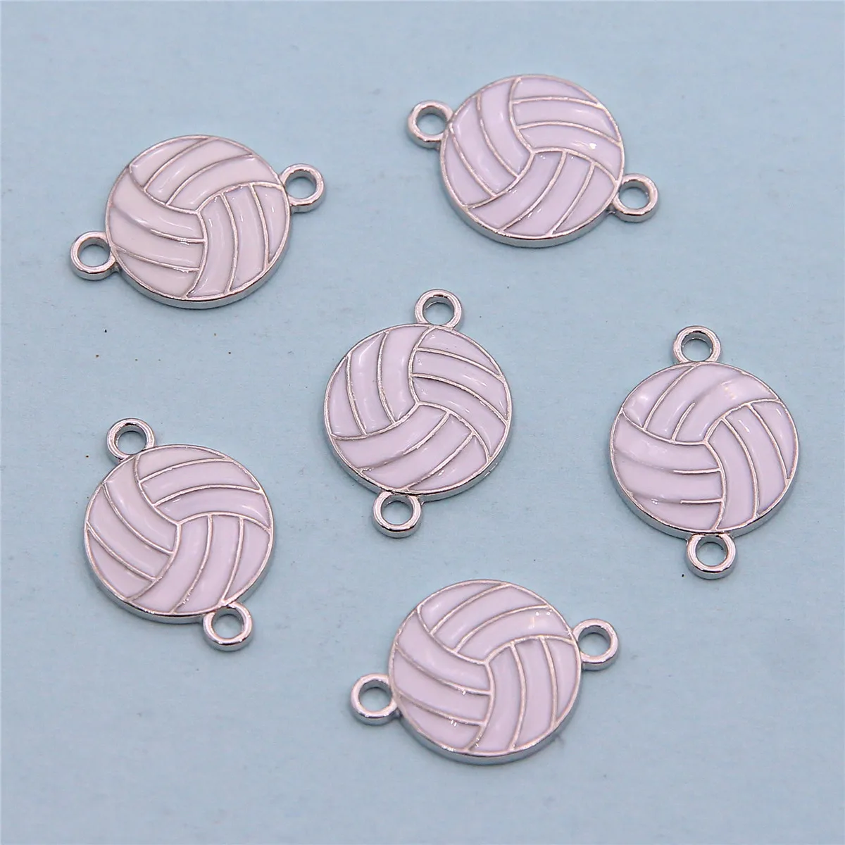 6 sztuk emalia siatkówka podwójne wiszące Charms wisiorek sportowy Fit DIY Handmade Connect tworzenia biżuterii znalezienie akcesoria