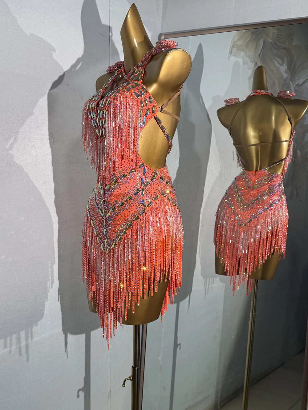 Lateinische Tänzerin Erwachsene Kinder High-End Maßgeschneidertes Super Flash Kleid Samba AB Stone Performance Kleid