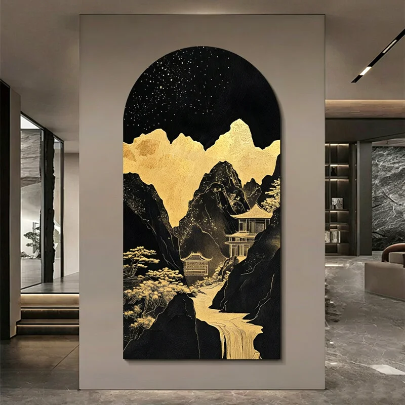 New Chinese Style Entrance Decoration Painting LED Light Corridor Hanging Painting Antique Atyle Retro Landscape Mural Light