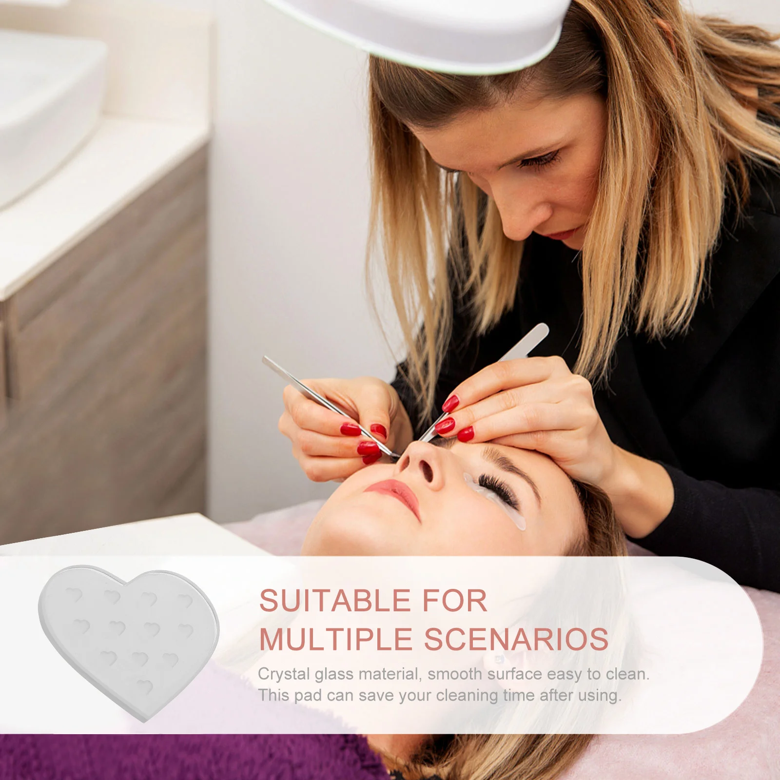 

Eyelash Grafting Pad Heart Shaped Glass Plate Smooth Surface Safe Reliable Long Time Use Salon Eyelash Extension Gasket