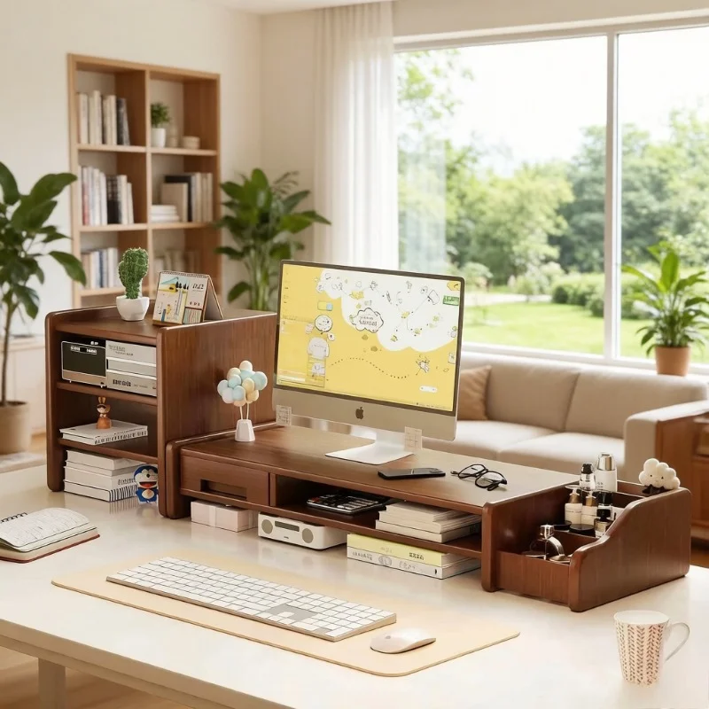 

Desktop Monitor Riser Stand, Height Adjustable Computer Workstation with Drawer, Desktop Storage Organizer for Home Office