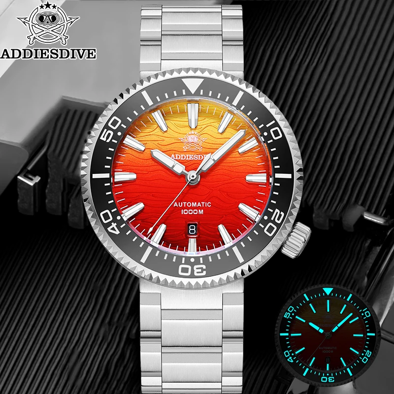 ADDIESDIVE Explorer Burning Cloud Diving Watch 1000M Waterproof Automatic Mechanical Movement Stainless Steel Case Ceramic Bezel