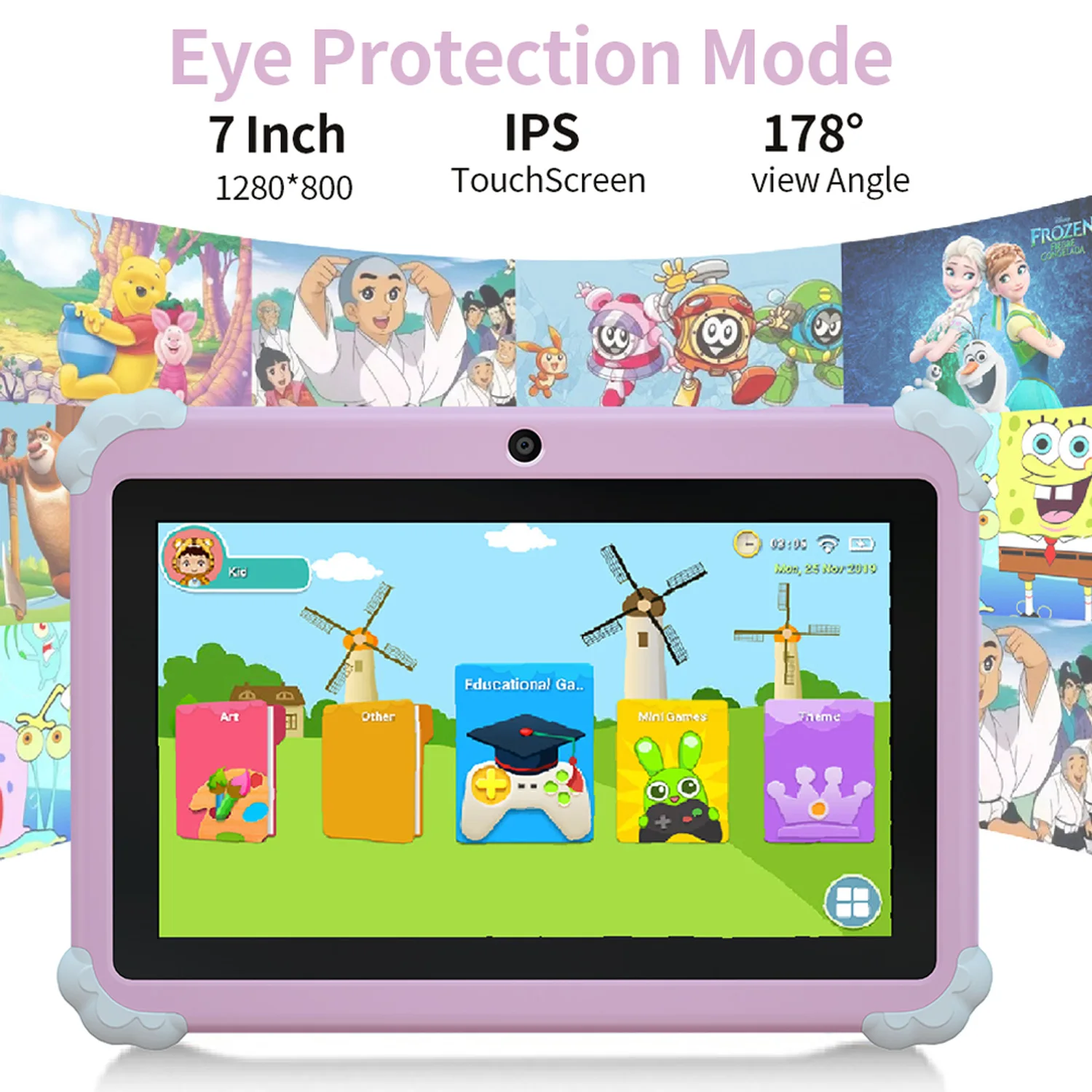 2025 New 7 Inch Cartoon Pattern Kids' tablet Quad Core 4GB+64GB ROM Android 13 Learning Education Games Tablets Children's Gifts
