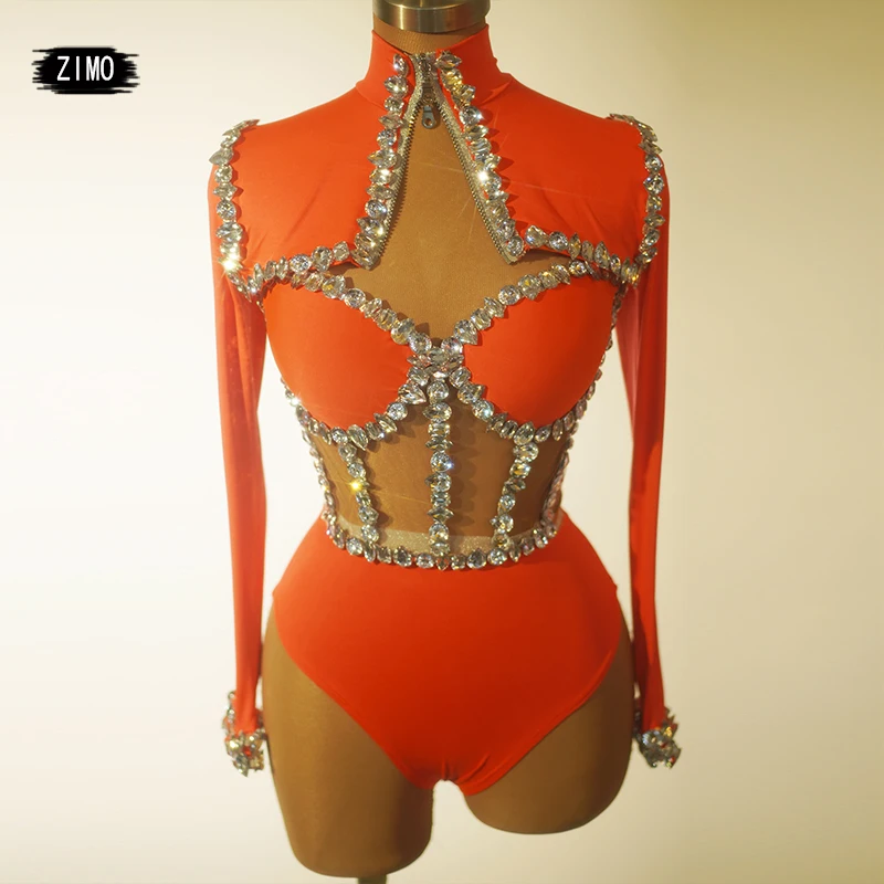 

fashion blue green red crystal bodysuit sets performance party birthday outfits for women drag queen leotard pole dance clothing