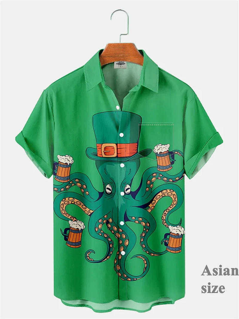 Happy St Patricks Day Shirt 3d Printed Green Clover Shirts Men Women Fashion Short Sleeve Button Down Casual Shirt For Men Gifts