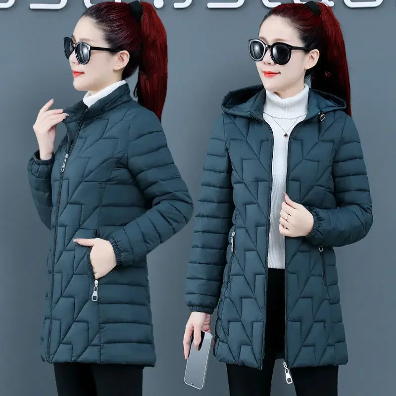 Winter Slim Hooded Parka for Women Cotton Jacket Comfort Casual Coat Warm Outerwear Mom Clothing Lady Autumn Fashion 2024 New