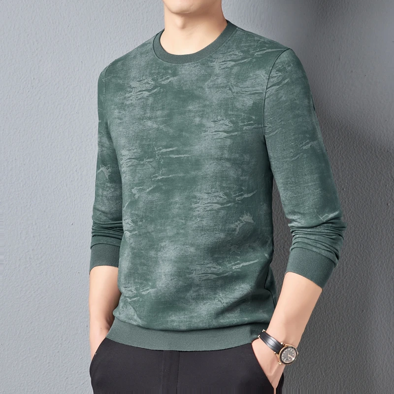 Autumn Men Casual Vibrant Tie-Dye Sweatshirt Black White Green Cosy Tops Round Collar Long Sleeve Leisure Wear Ribbed Cuffs Hem