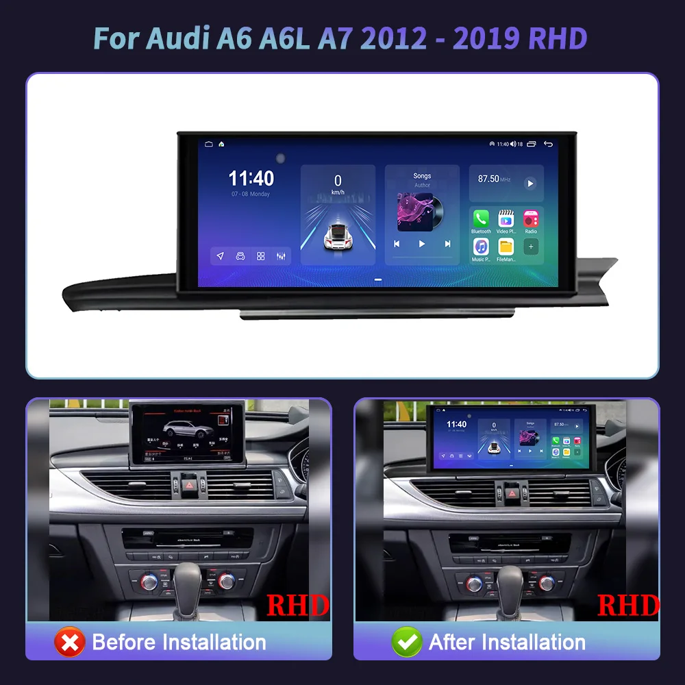 12.3" Android 14 For Audi A6 A6L A7 2012-2019 Right Hand Drive Car Radio GPS Multimedia Apple Carplay Navigation Stereo Screen