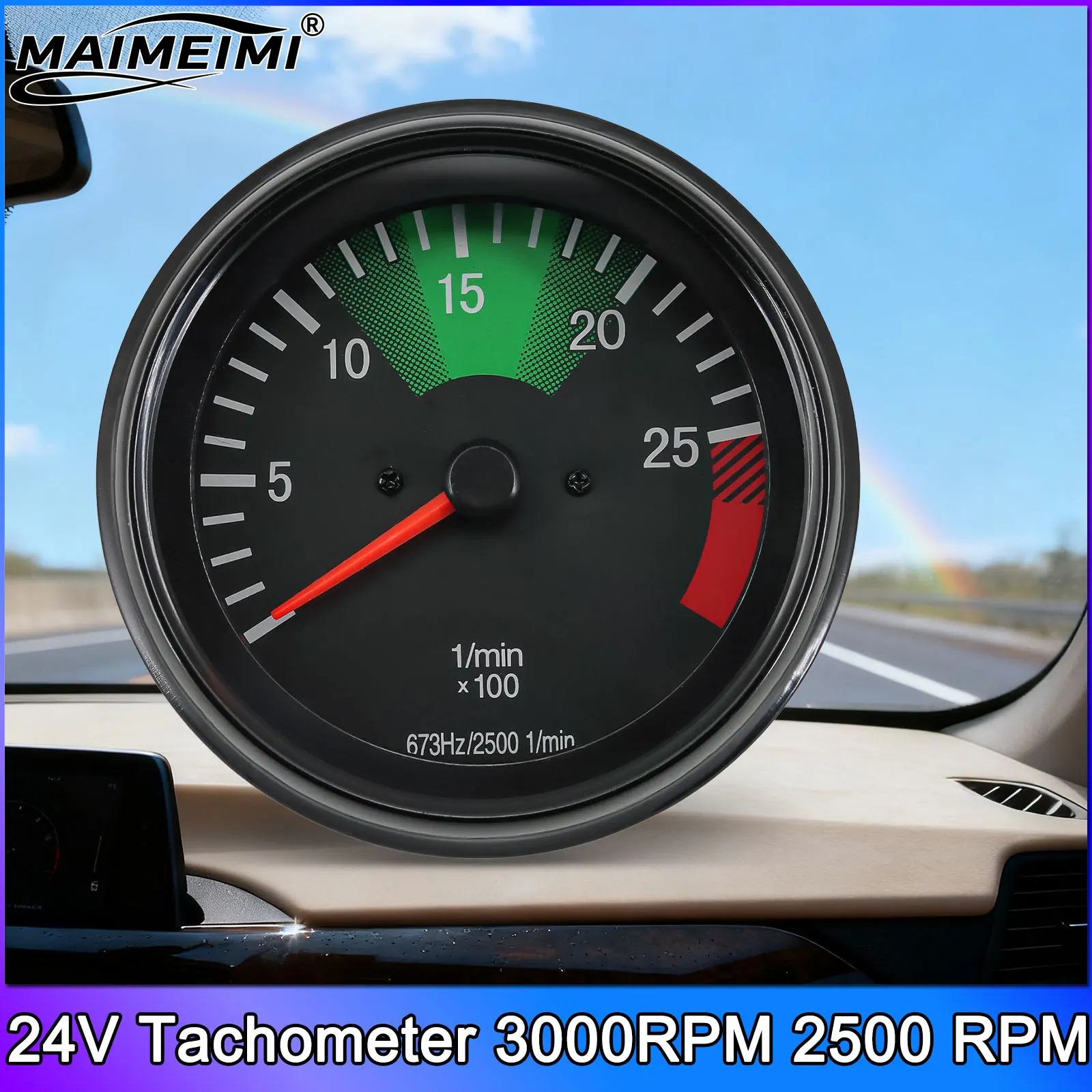 QC Universal 24V 100MM Tachometer  3000RPM 2500 RPM Meter Heavy Truck Gauge for Truck Car Instrument Cluster Gauge White Light