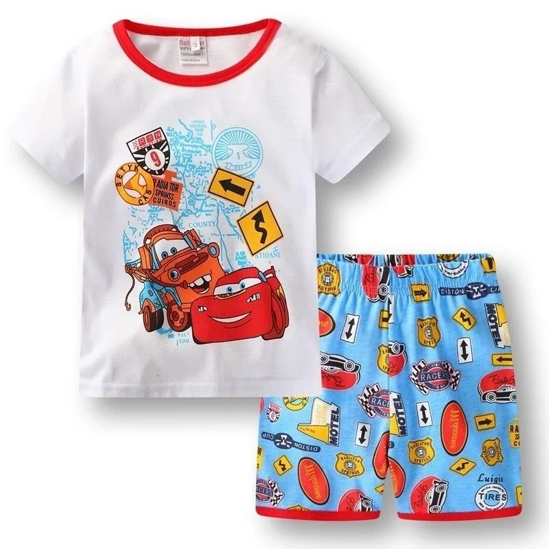 Pijama de algodón puro de manga corta para niños, traje de dibujos animados de Disney, ropa de casa para niños, aire acondicionado de verano