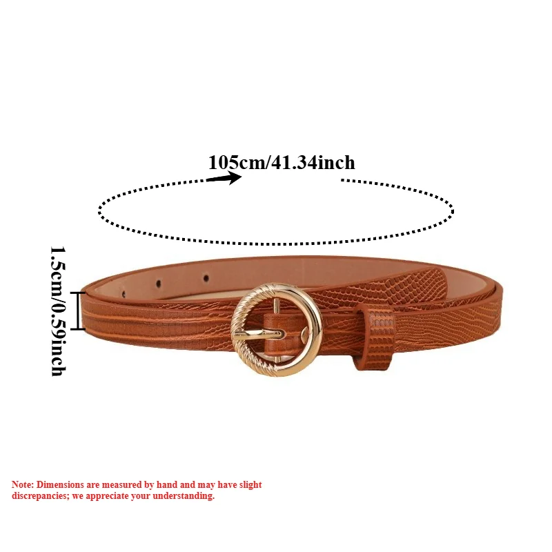 Fashionable Round-Buckle Versatile Everyday Instagram-Style Belt Premium Wavy-Patterned Denim-Style Women’s Leather Belt
