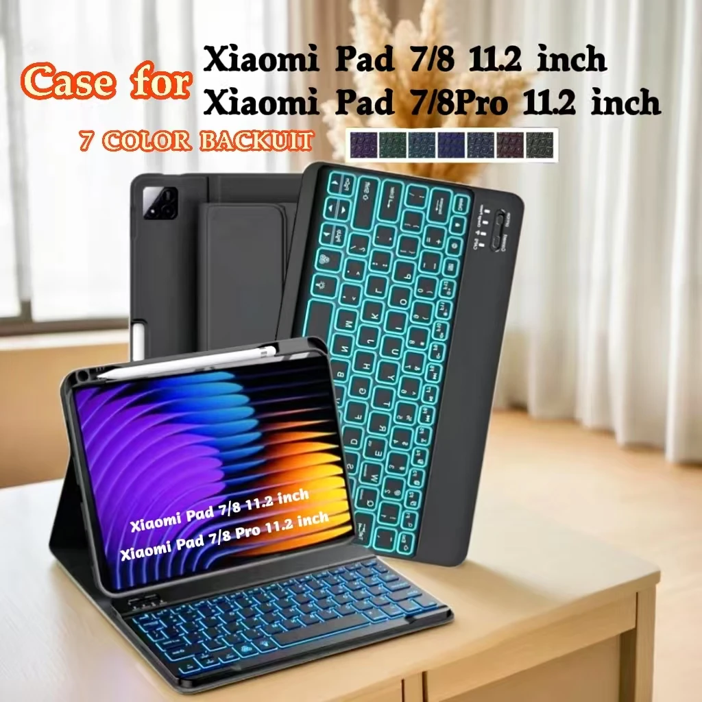 

Чехол для Xiaomi Pad 7/8 11,2 дюйма, чехол с беспроводной Bluetooth-клавиатурой для Xiaomi Pad 7/8 Pro 11,2 дюйма, съемный чехол для клавиатуры
