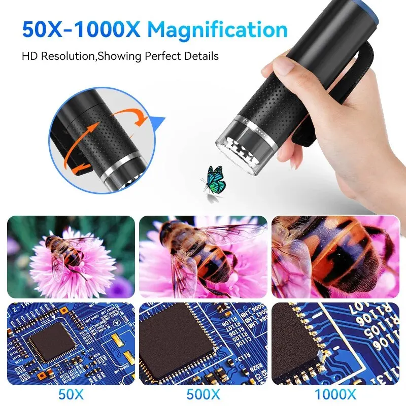 Wireless Digital Microscope 2MP 50X-1600X Magnification Portable Handheld USB Microscopes Coin Magnifier For iPhone Android