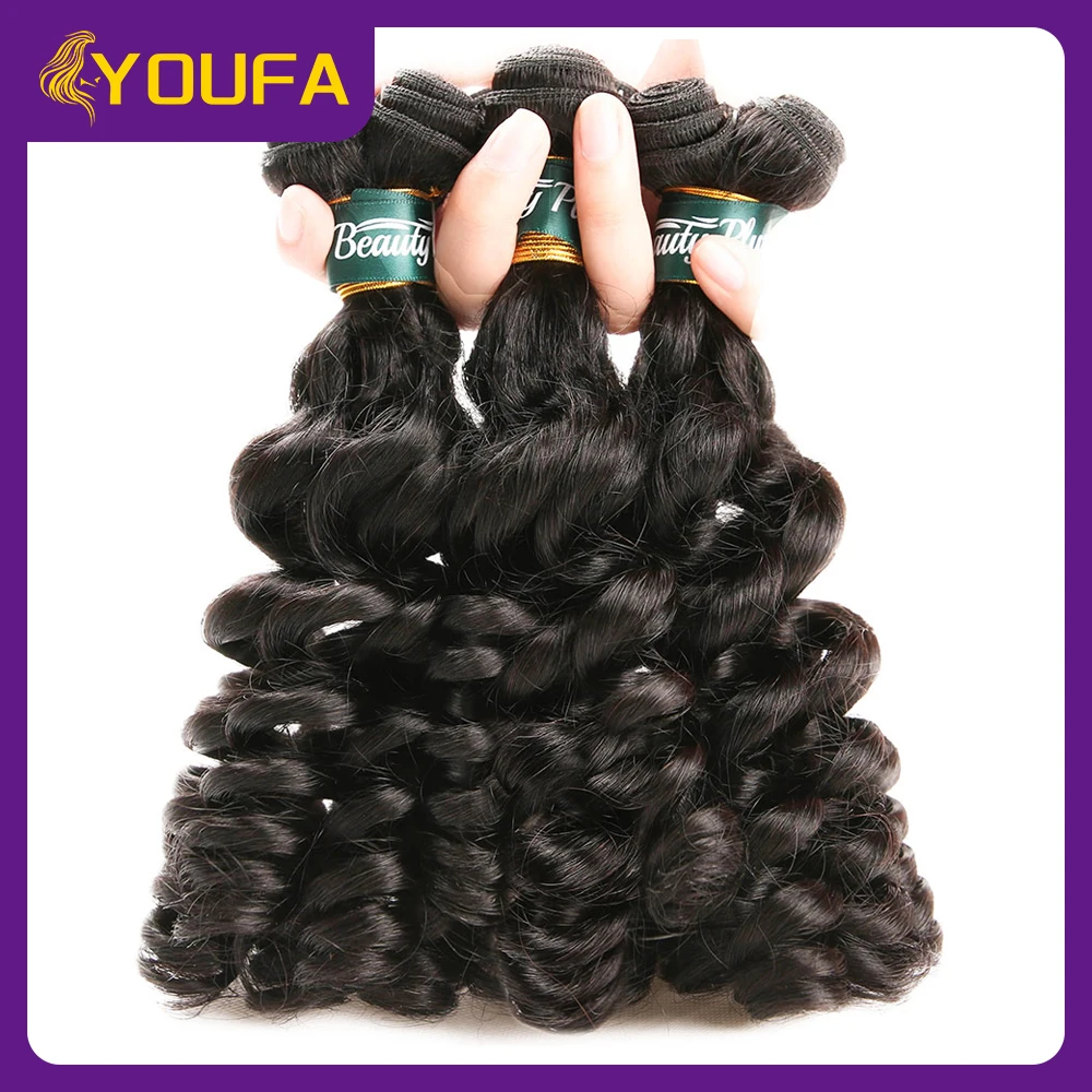 Funmi Curly Human Hair Weave Bundles Tangle Free 100% Unprocessed Human Hair Extensions 8-28 Inch Spiral Curly Human Hair Weave