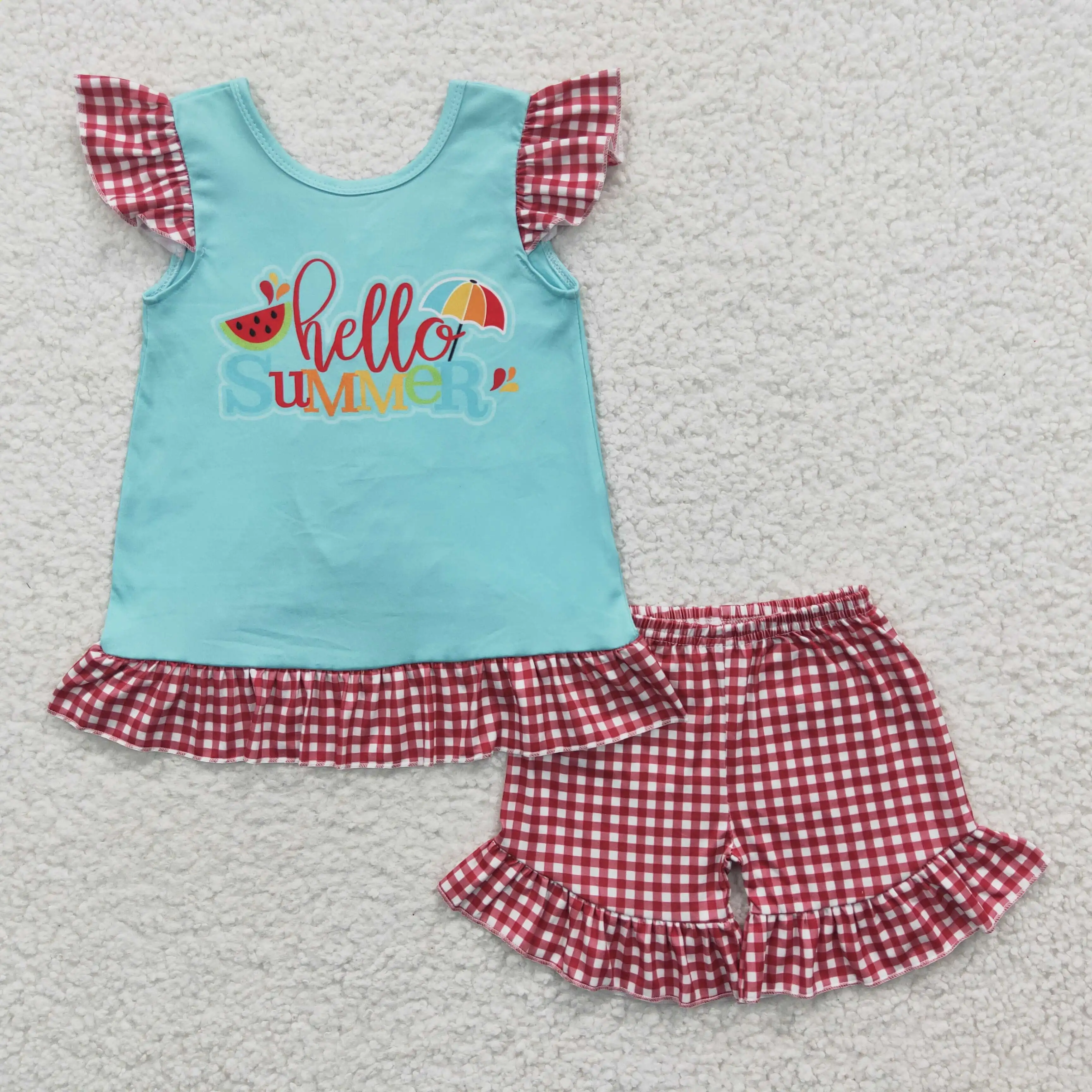 

N​ew Design 2023 Hello Summer Girls Apparels Sassy Baby Boutique Shorts Outfits Kids Toddler Clothes Sets