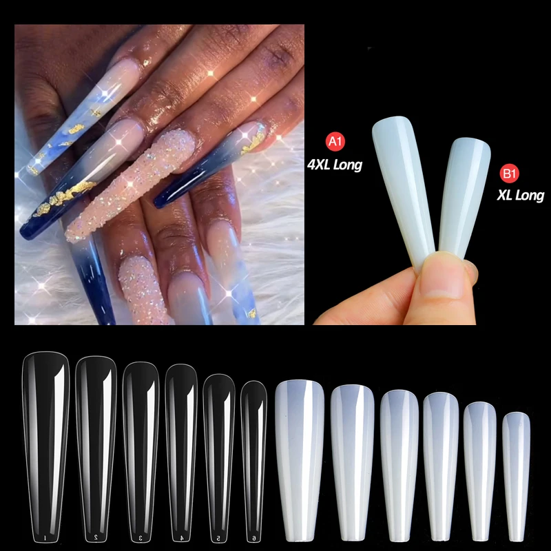 

600 Pcs Extra Long 4XL Ballerina False Nails Full Cover Fingernails Fake Forms For Extension Coffin Nail Tips All For Manicure