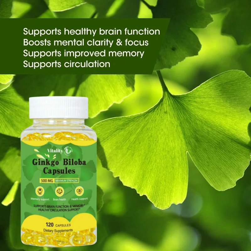 Vitality Natural Herbal Roots Ginkgo Biloba Made with Pure Organic Ginkgo Leaf - 500mg per Serving,30/60/120 Vegan Capsules