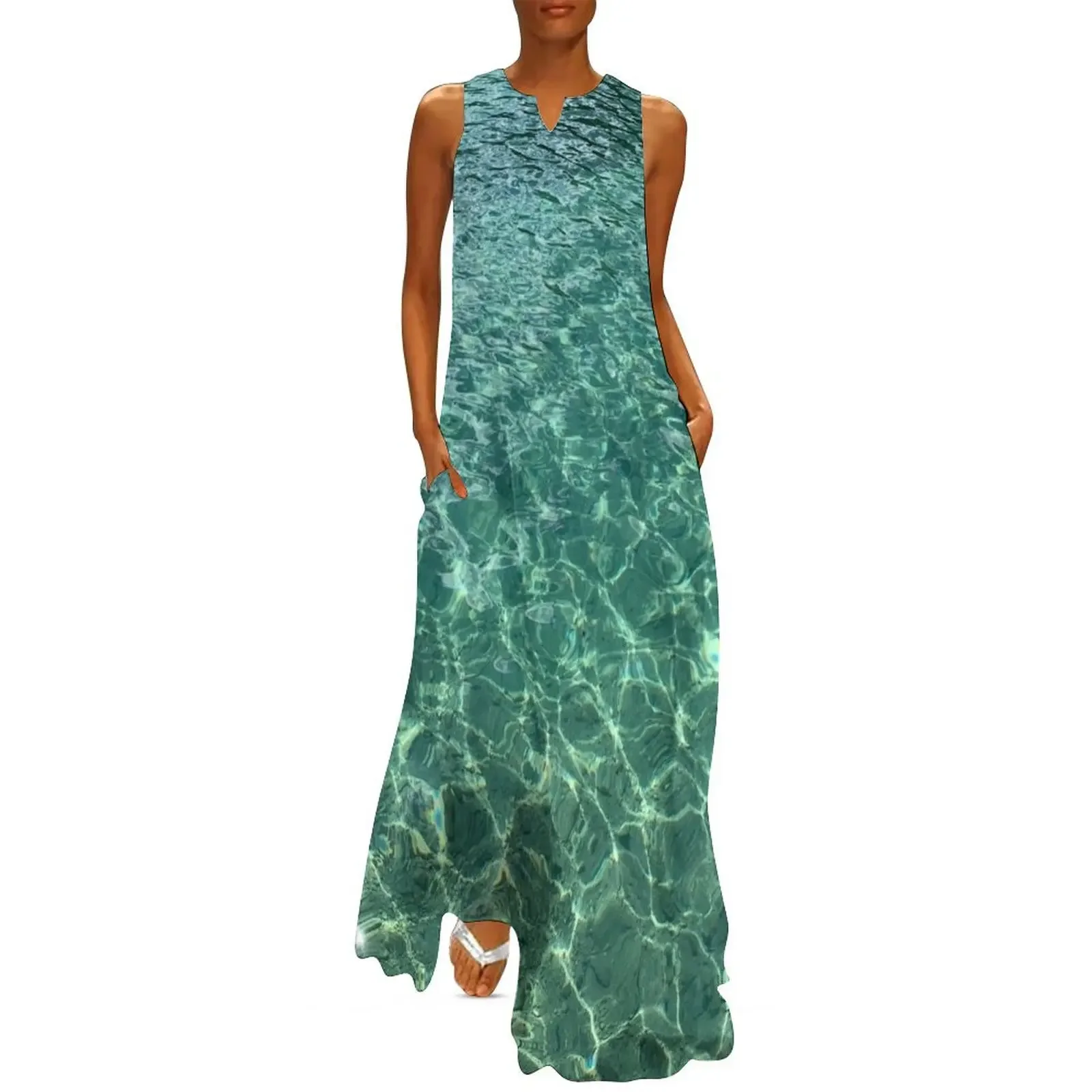 

Crystal Clear Aqua Blue Ocean Water Long Dress luxury woman party dress loose women's dress