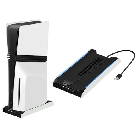 PS5 Slim/Pro 콘솔용 5V/2.4A ABS 충전 스탠드 다기능 스탠드 3단 조절식 냉각 팬 8가지 조명 모드