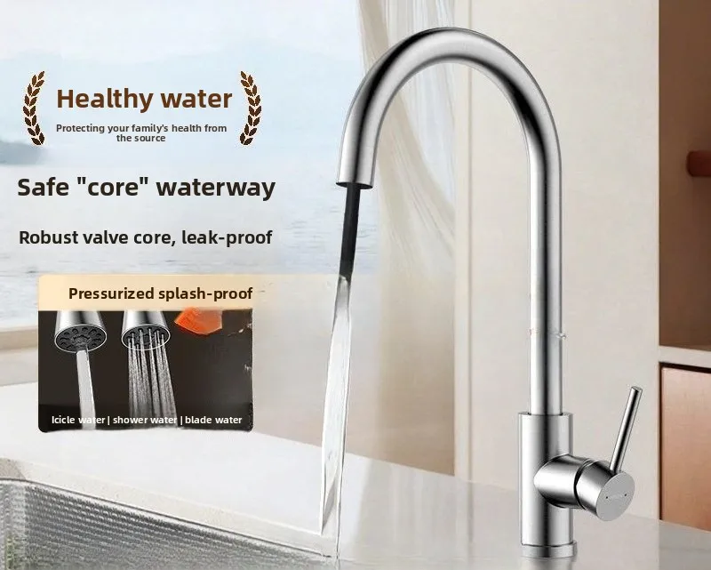 Pull Out Kitchen Faucet, Extendable Rotatable Hot & Cold Water Tap for Sink Washing Dishes & Vegetables