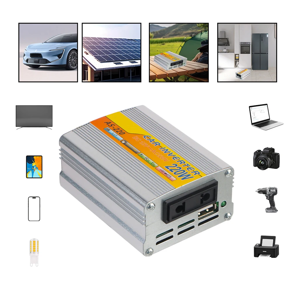 220W Car Inverter with USB Port DC 12V To AC 220V Voltage Converter Voltage Transformer for Phone Laptop Tablet