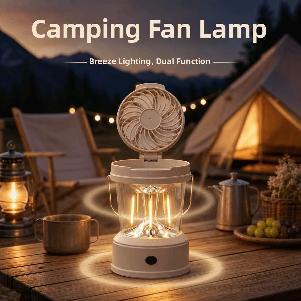 

2 in 1 LED Fan Lantern Strong Light Foldable Camping Lantern with Fan Multi-Function Cool Rechargeable LED Light Summer
