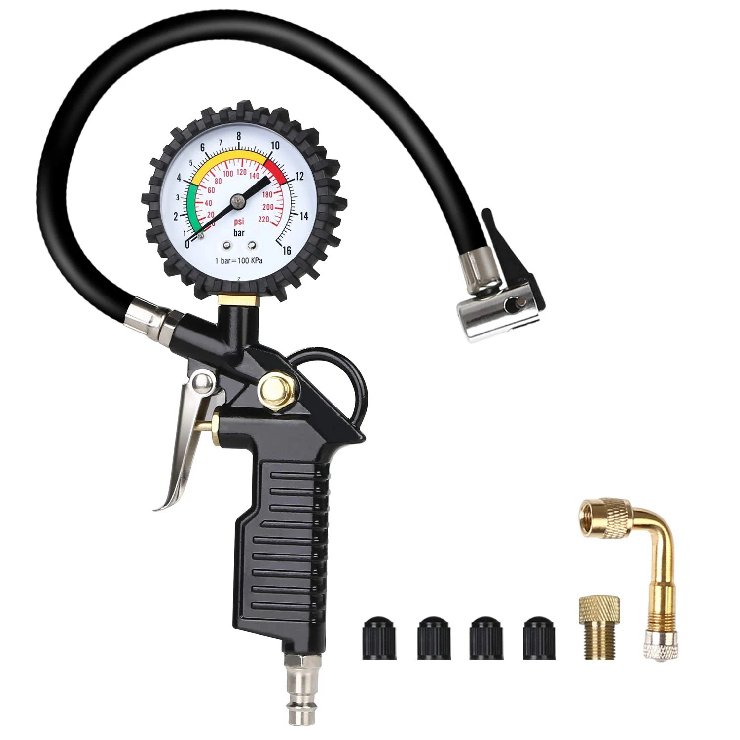 

Car Tire Pressure Gauge 220 PSI Tire Inflator with Valve Extender Air Compressor for Car Motorcycle Bike